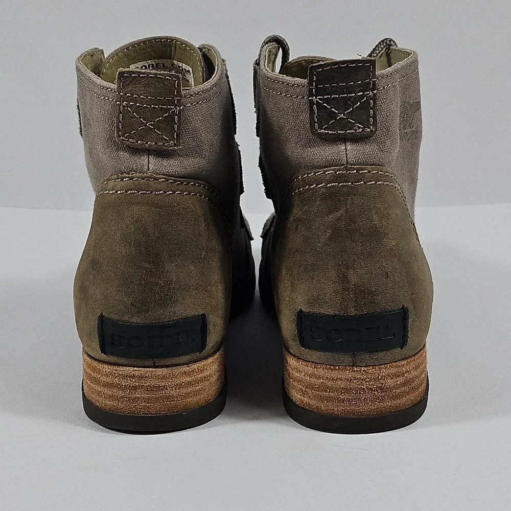 Sorel Major Taupe Grey Canvas & Leather Lace Up Ankle Boots Size 8.5